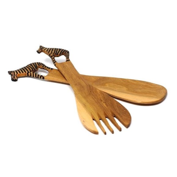 Jedando Handicrafts Hand - Carved Zebra Salad Serving Set - Picture 6 of 7
